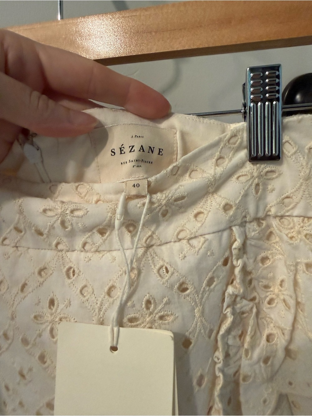 Sezane Cream Eyelet Tiered Mini Skirt NWT - Picture 7 of 10